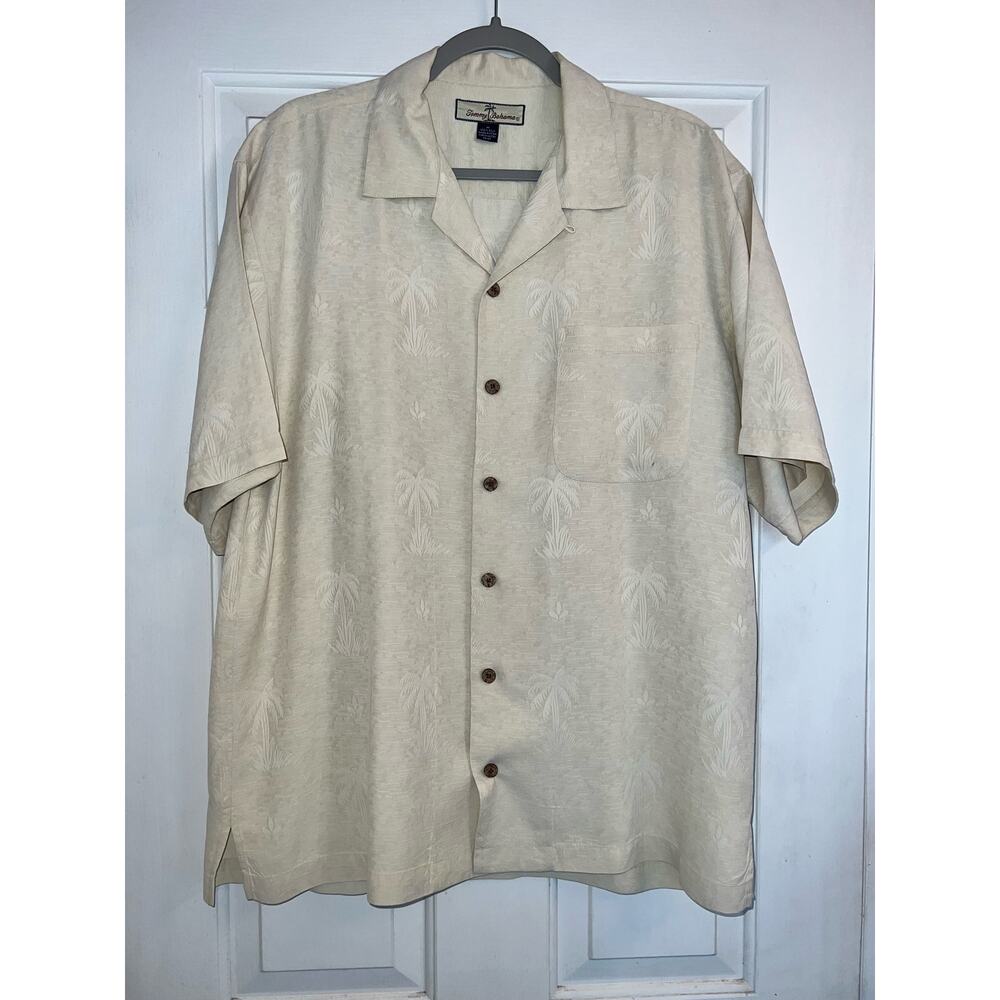 Tommy Bahama 100% silk - Ivory texture Short Sleeve shirt - sz M